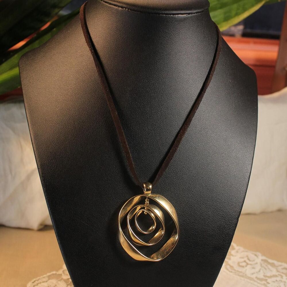 Boho Liz Clairborne Necklace with Gold-Tone Abstract Pendant